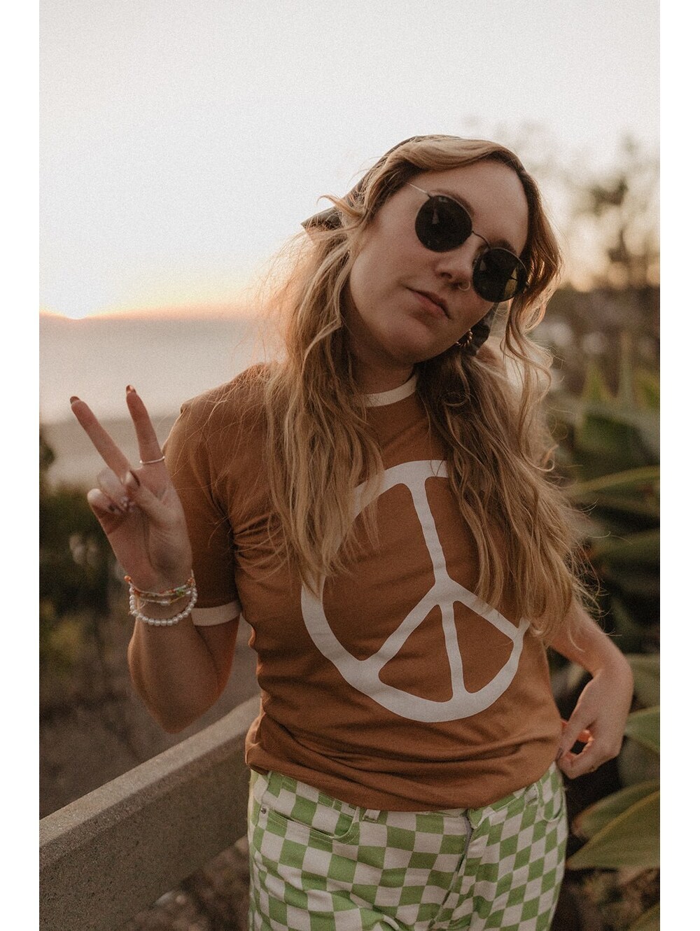 The Bee & The Fox Peace Sign Fitted Ringer Size Large
